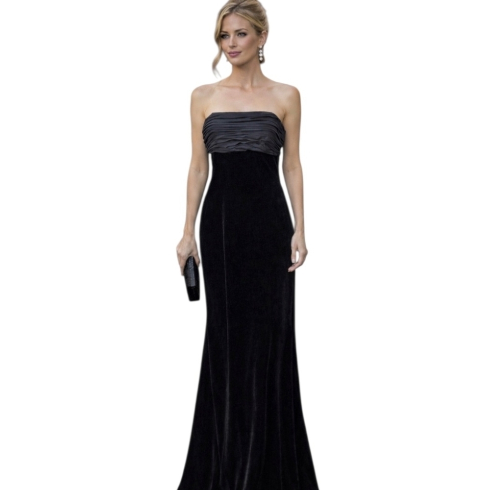 David Meister Black Velvet Evening Gown Long Maxi Designer Luxury USA 10